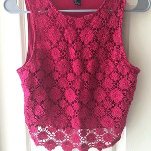 Bright Red Floral Lace Cropped Tank